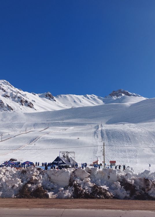Snowy ski resort in the Andes mountains